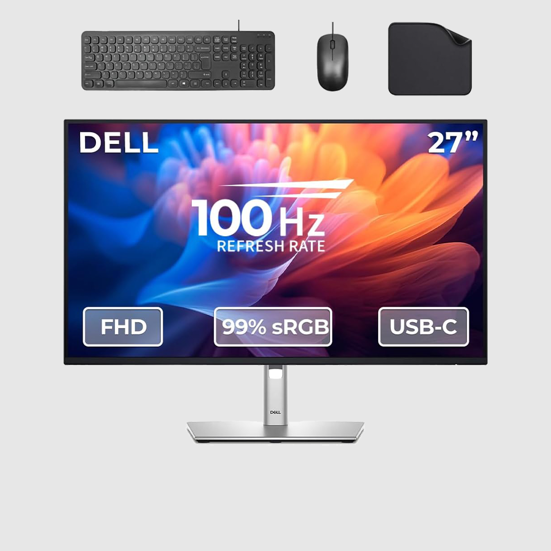 Dell P2725H 27" FHD (1920 x 1080) Monitor - FREE Wired Keyboard + Mouse + Mouse Pad – UltraSharp IPS Display, Resolution, 100Hz, 5ms, 99% sRGB, USB-C, DisplayPort, HDMI, VGA, 4x USB