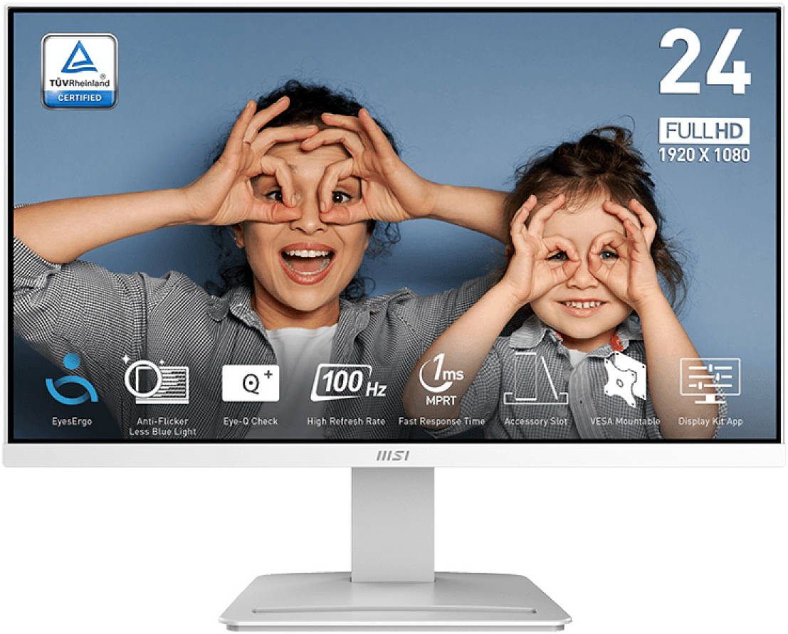 MSI PRO MP2412W 24" Full HD IPS Monitor – Flicker-Free, Low Blue-Light, Slim Bezel, HDMI/VGA, Professional Office & Home Use – Reliable and Eye-Care Friendly Display