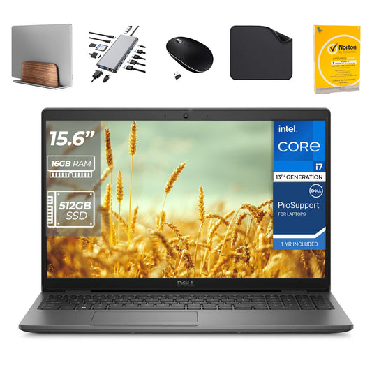Dell Business Laptop Latitude 3550 - Includes 1st Wave Laptop Stand + 12 in 1 HUB Adapter + Mouse + Antivirus + Mouse Pad | 13th Gen Intel Core i7-1355U, Windows 11 Pro (Upgrade)