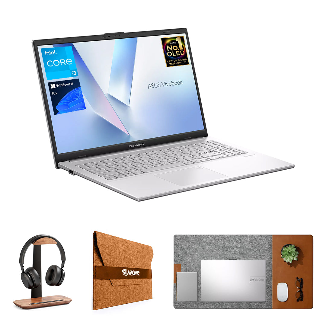 ASUS Vivobook Go 15 Laptop – Intel Core i3-N305, 8GB RAM, 256GB SSD, 15.6" FHD Display, Windows 11 | Includes Free First Wave Signature Mat, Headset Stand & SlimGuard Felt – Cool Silver