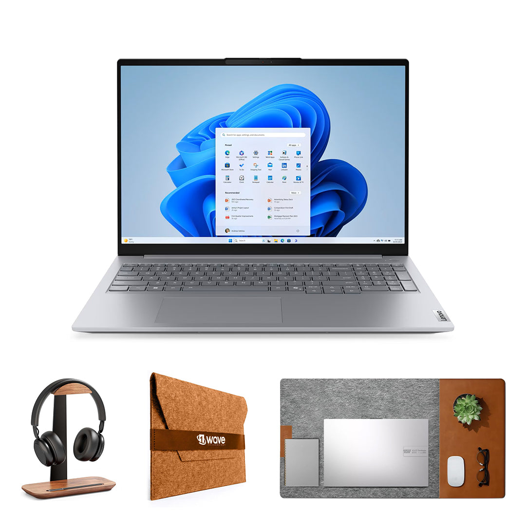 Lenovo ThinkBook 16 G8 Business Laptop – Intel Core 5 | 8GB RAM | 512GB SSD | 16" WUXGA Display | Windows 11 Pro | With First Wave Workspace Bundle (Signature Desk Mat + Headset Stand + SlimGuard Sleeve)