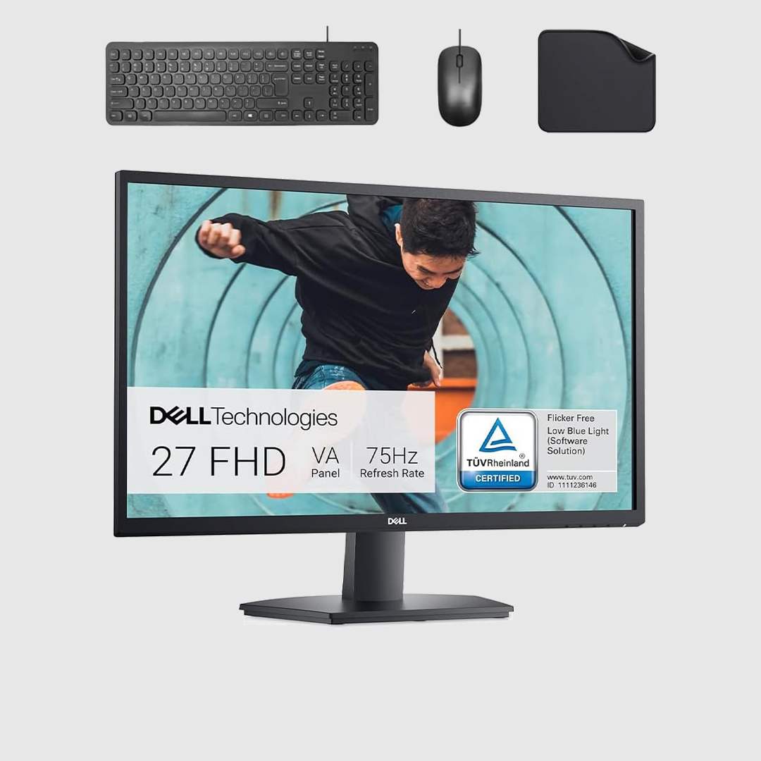 Dell SE2722H 27" Full HD (1920x1080) Monitor - Includes Wired Keyboard + Mouse + Mouse Pad | 75Hz, IPS, 5ms, 99% sRGB, DisplayPort, HDMI, VGA