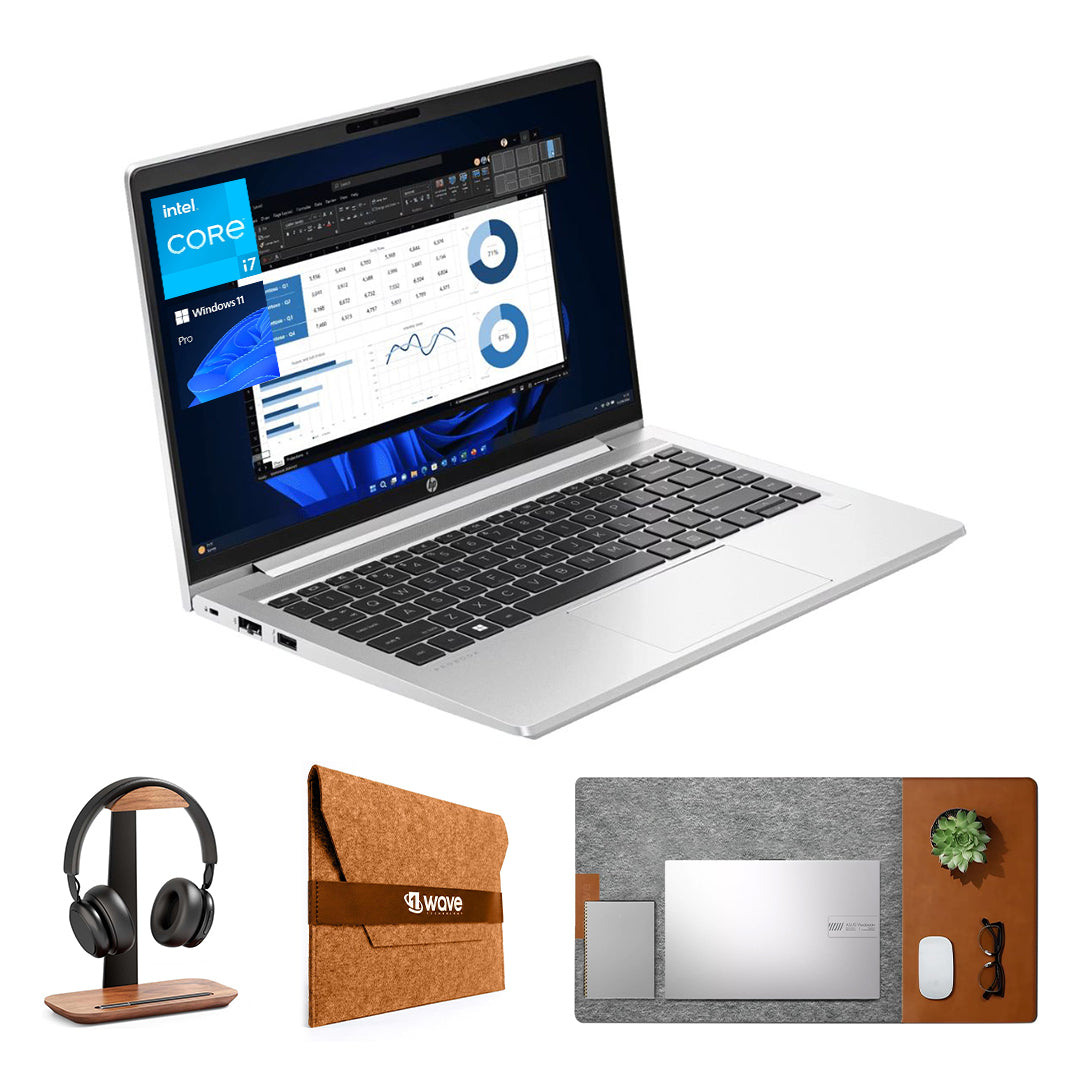HP ProBook 440 G10 Business Laptop – Intel Core i7-1355U | 8GB RAM | 512GB SSD | 14" Full HD Display | Backlit Keyboard | Windows 11 Pro | Free First Wave Workspace Bundle (Signature Mat + Headset Stand + SlimGuard)