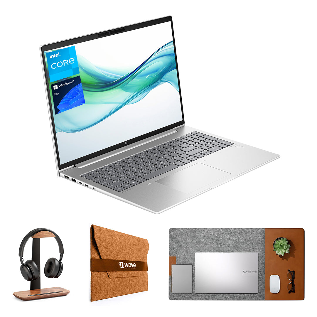 HP ProBook 460 G11 Business Laptop – Intel Core Ultra 7 | 16GB RAM | 512GB SSD | 16.1" Full HD Display | Backlit English Keyboard | Windows 11 Pro | With First Wave Workspace Bundle (Signature Desk Mat + Headset Stand + SlimGuard Sleeve)