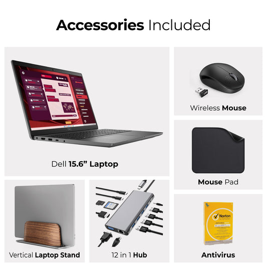 Dell Business Laptop Latitude 3550 - Includes 1st Wave Laptop Stand + 12 in 1 HUB Adapter + Mouse + Antivirus + Mouse Pad | 13th Gen Intel Core i7-1355U, Windows 11 Pro (Upgrade)