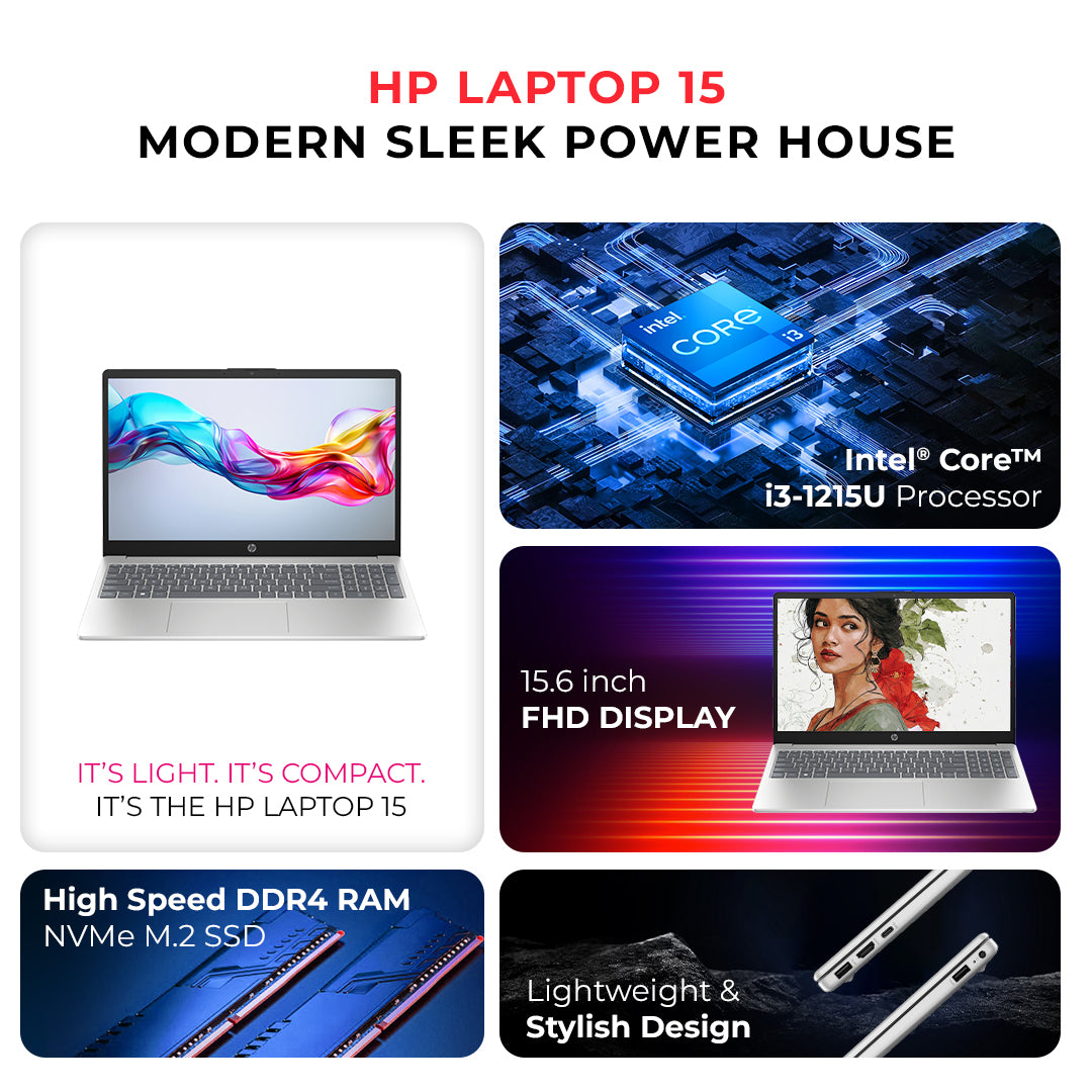HP Laptop – 12th Gen Intel Core i3-1215U | 8GB RAM | 256GB SSD | 15.6" Full HD Display | Backlit Keyboard | Windows 11 Pro | Silver | Free First Wave Workspace Bundle (Signature Mat + Headset Stand + SlimGuard)