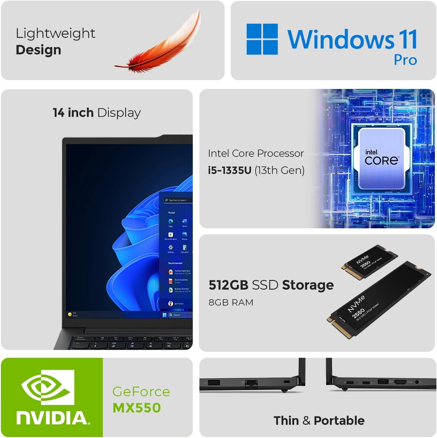 Lenovo Business Laptop ThinkPad E14 Gen 5 - FREE 8 in 1 HUB + Wireless Mouse + Bag + Antivirus + Mouse Pad | Intel Core i5-1335U, 16GB RAM - 512GB SSD, Nvidia 2GB Graphics, Windows 11 Pro (Upgrade)