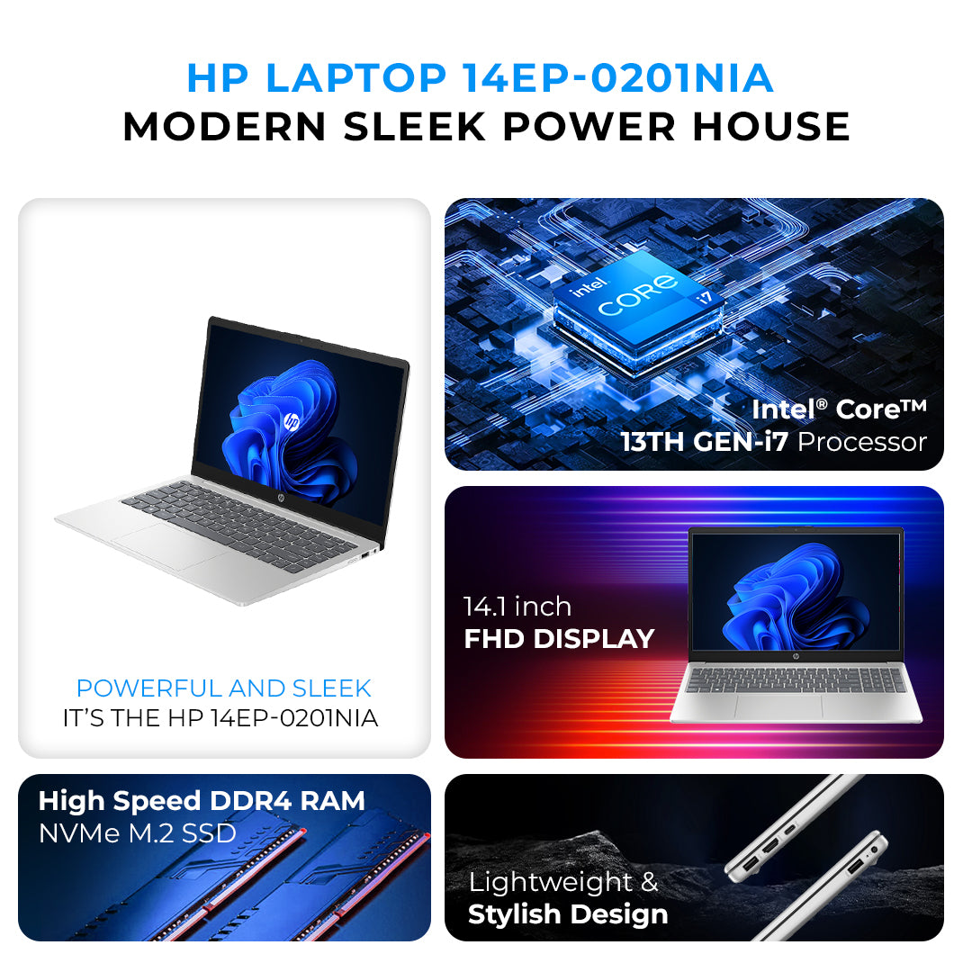 HP Laptop Core i7-1355u 13th Generation, 8GB RAM, 512GB SSD, 14" Full HD Display, Backlit Keyboard, Windows 11 Pro – Silver | Free First Wave Signature Mat, Headset Stand & SlimGuard Bundle