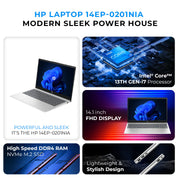 HP Laptop Core i7-1355u 13th Generation, 8GB RAM, 512GB SSD, 14" Full HD Display, Backlit Keyboard front view | Buy in UAE