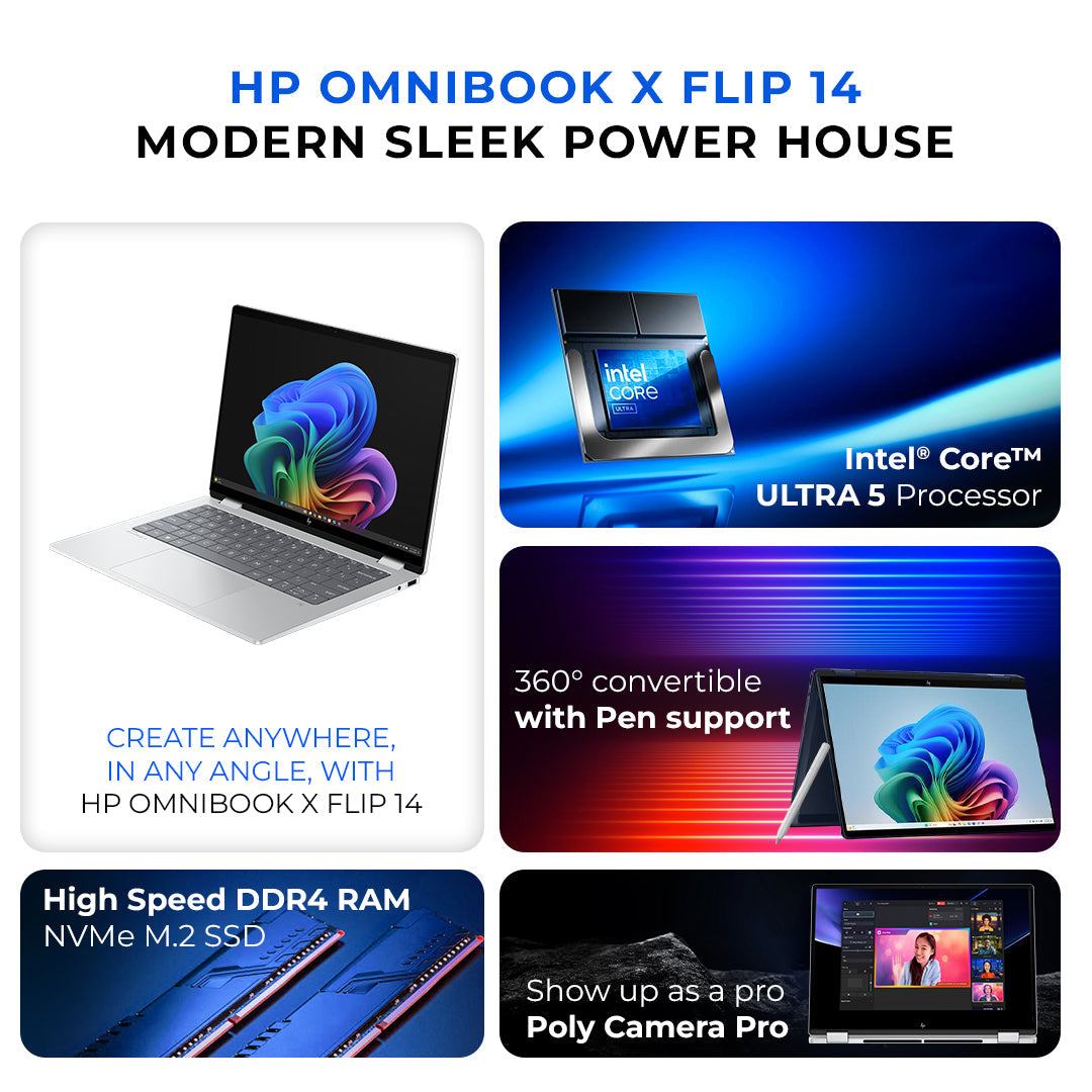 HP OmniBook X Flip 14-FM0013DX 2-in-1 Laptop – Intel Core Ultra 5-226V | 16GB RAM | 512GB SSD front view | Buy in UAE
