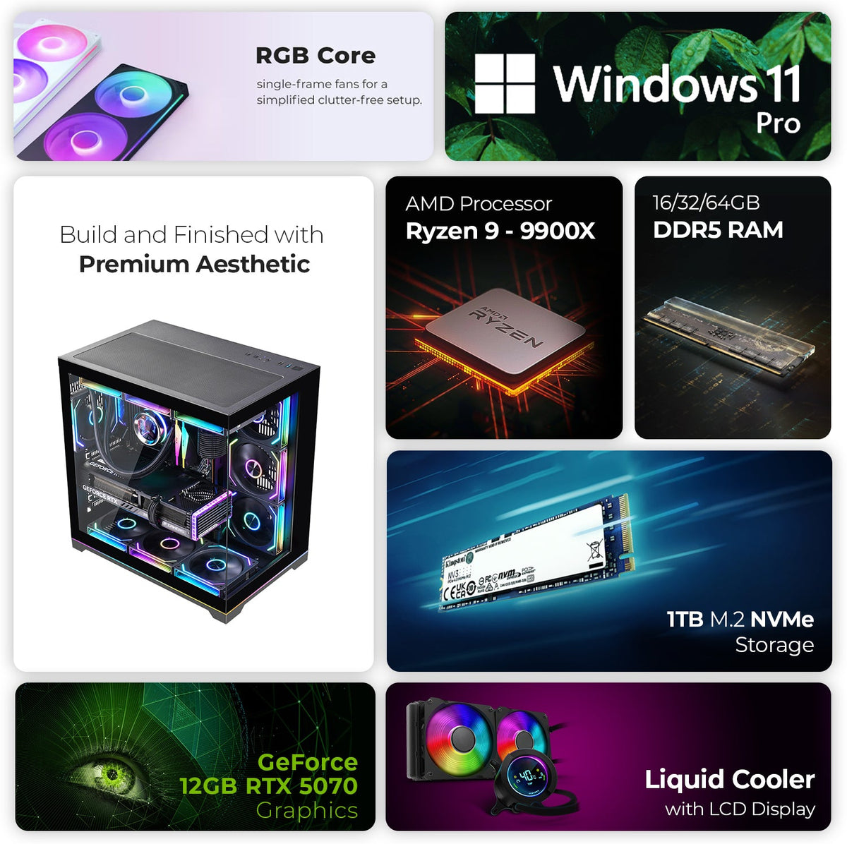 First Wave Rampage-X Gaming PC – AMD Ryzen 9 9900X | NVIDIA RTX 5070 12GB Graphics