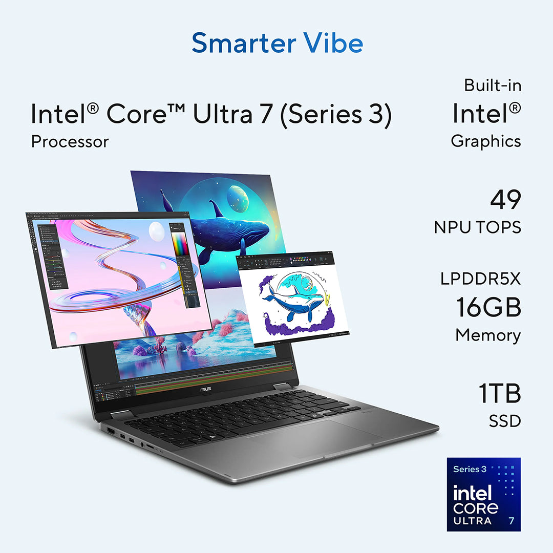 Asus Vivobook Flip TP3407SA‑DS74T-Ultra 7 256V 16GB LPDDR5X 1TB SSD 14" OLED Touch Screen x360 Matte Grey ASUS