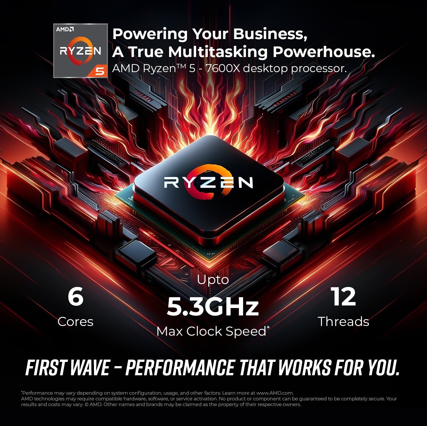 First Wave ShadowSurge Gaming PC – AMD Ryzen 5-7600, 8GB RTX 5060 Graphics, DDR5 RGB RAM, 1TB NVMe SSD, WiFi, ARGB Cooling, Windows 11 Pro, 2Y Warranty