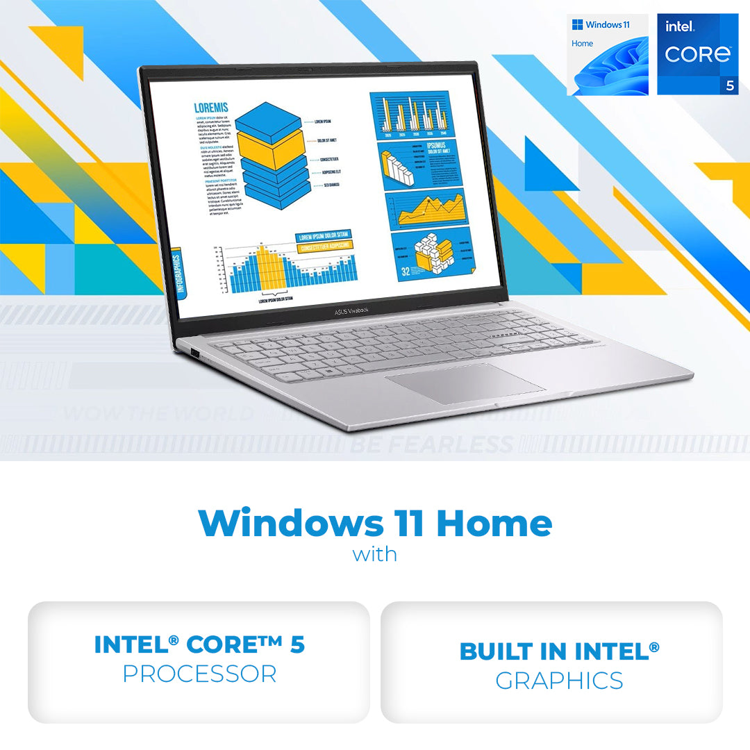 Asus Vivobook 15 A1504VA-BQ541 -Intel Core™ 5, 8GB DDR5 512GB SSD 15.6" FHD Backlit Keyboard, Cool Silver ASUS