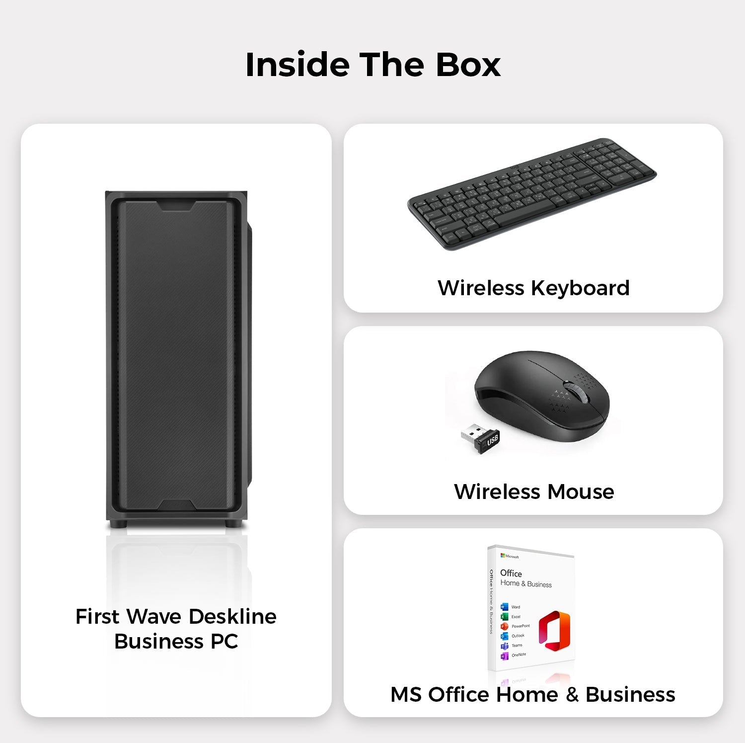 First Wave Deskline Business Desktop PC – 14th Gen Intel i3-14100, DDR5 RAM, 1TB NVMe SSD, WiFi, Windows 11 Pro, Office H&B, 3-Year Warranty, Wireless Keyboard & Mouse - Ideal for Office Use