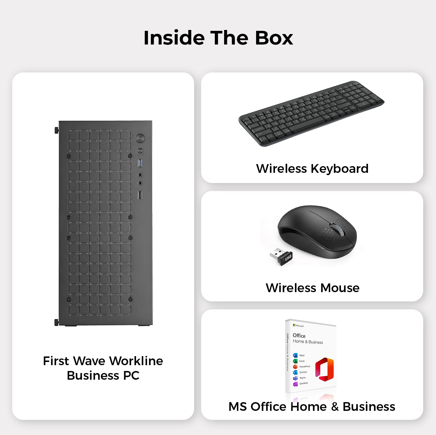 First Wave Workline Business Desktop PC – 13th Gen Intel i3-13100, DDR5 RAM, 1TB NVMe SSD, WiFi, Win 11 Pro, 3Y Warranty, Ideal for Office, Includes MS Office Home & Business, Keyboard & Mouse