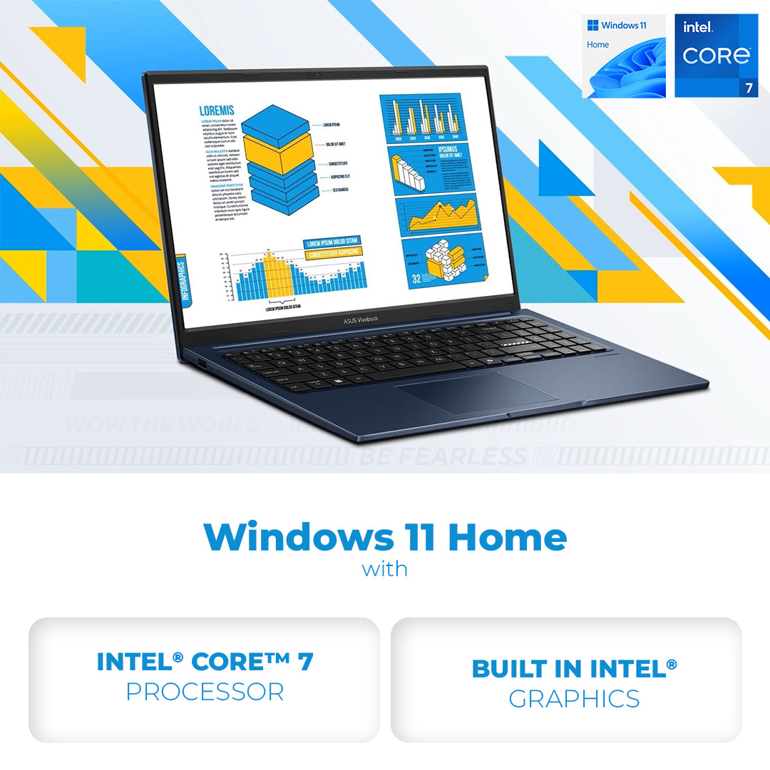 Asus Vivobook 15 X1504VA-Intel Core 7 16GB DDR 512GB SSD 15.6" FHD Screen Full Backlite keyboard, Quite Blue ASUS