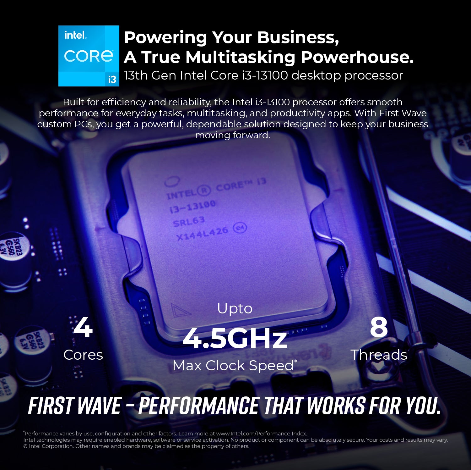 First Wave Workline Business Desktop PC – 13th Gen Intel i3-13100, DDR5 RAM, 1TB NVMe SSD, WiFi, Win 11 Pro, 3Y Warranty, Ideal for Office, Includes MS Office Home & Business, Keyboard & Mouse