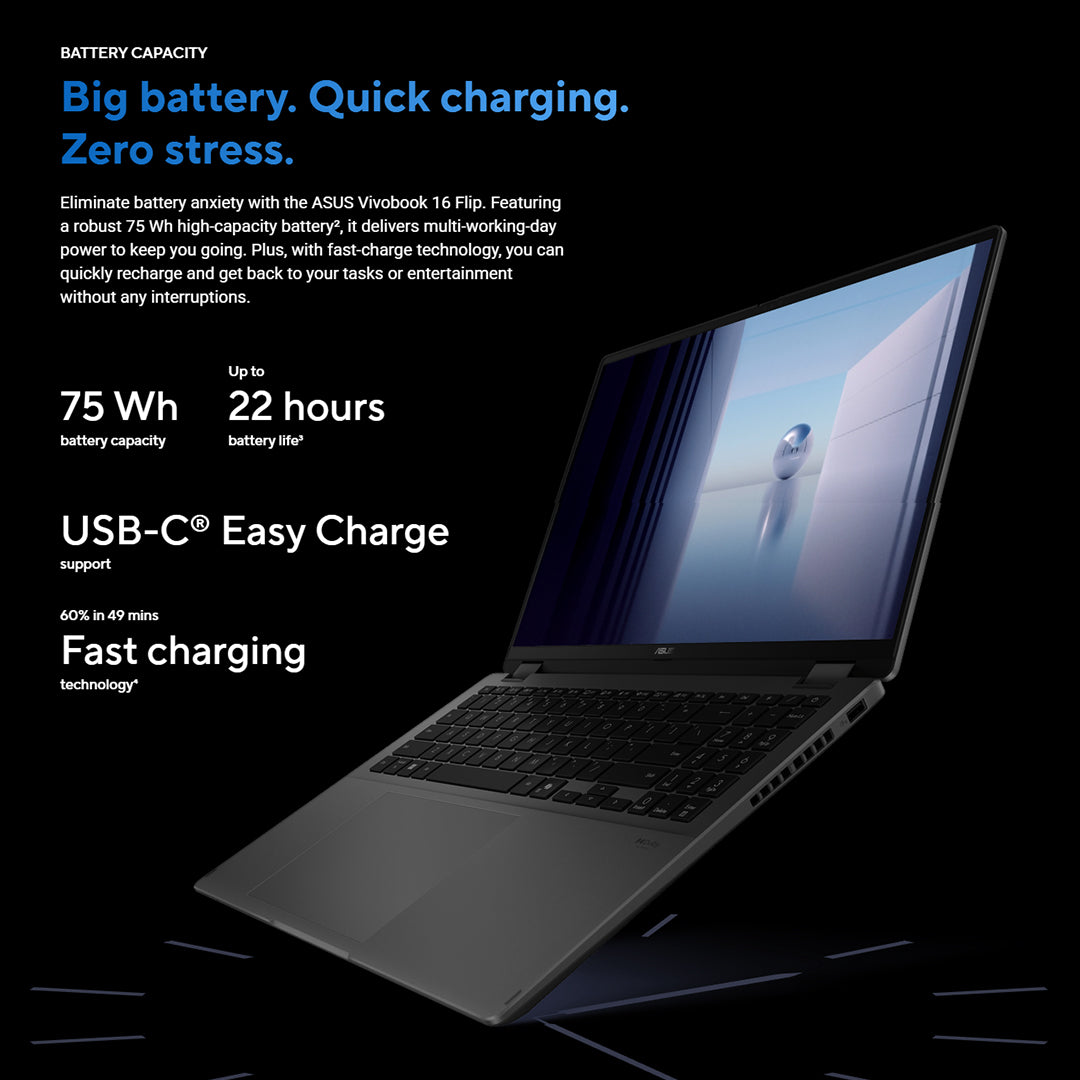 Asus Vivobook 16 Flip TP3607SA-IS77T-Ultra 7 32GB DDR5 1TB SSD 16" OLED Touch Screen Matte Gray ASUS