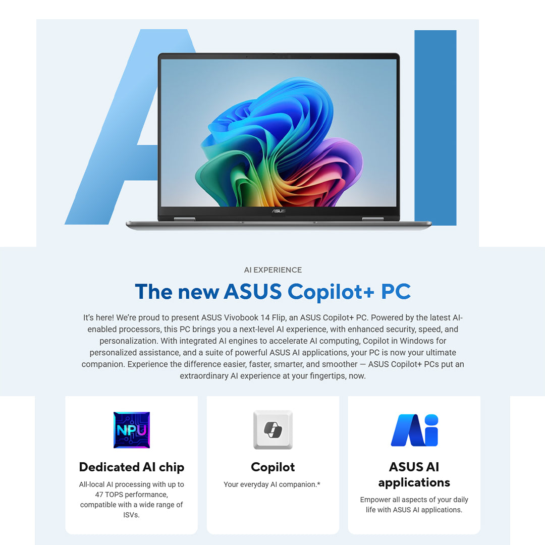 Asus Vivobook Flip TP3407SA‑DS74T-Ultra 7 256V 16GB LPDDR5X 1TB SSD 14" OLED Touch Screen x360 Matte Grey ASUS