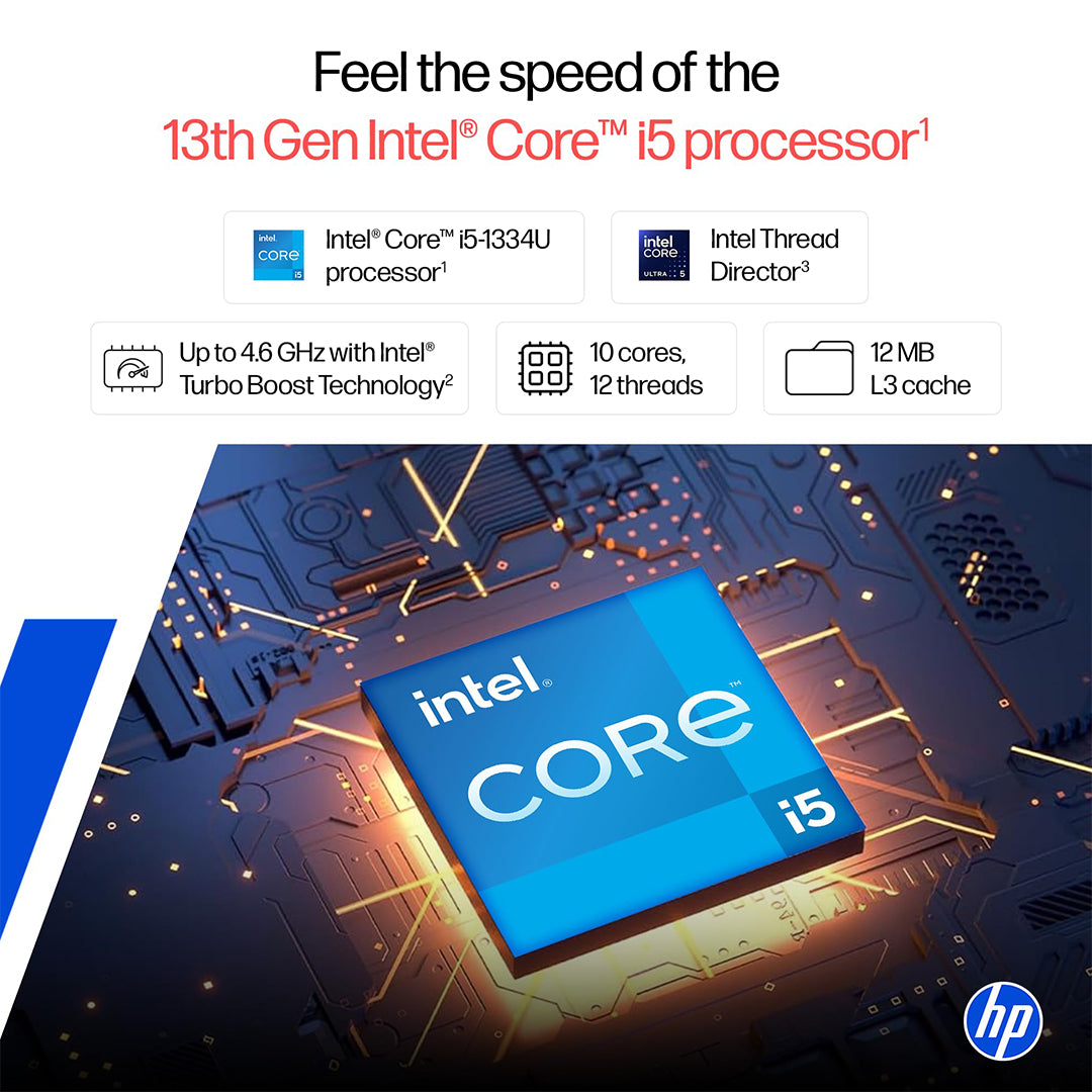 HP 14 Laptop – 13th Gen Intel Core i5-1334U | 8GB RAM | 512GB SSD | 14" Full HD Display | Backlit Keyboard | Windows 11 Pro | Silver | Free First Wave Workspace Bundle (Signature Mat + Headset Stand + SlimGuard)