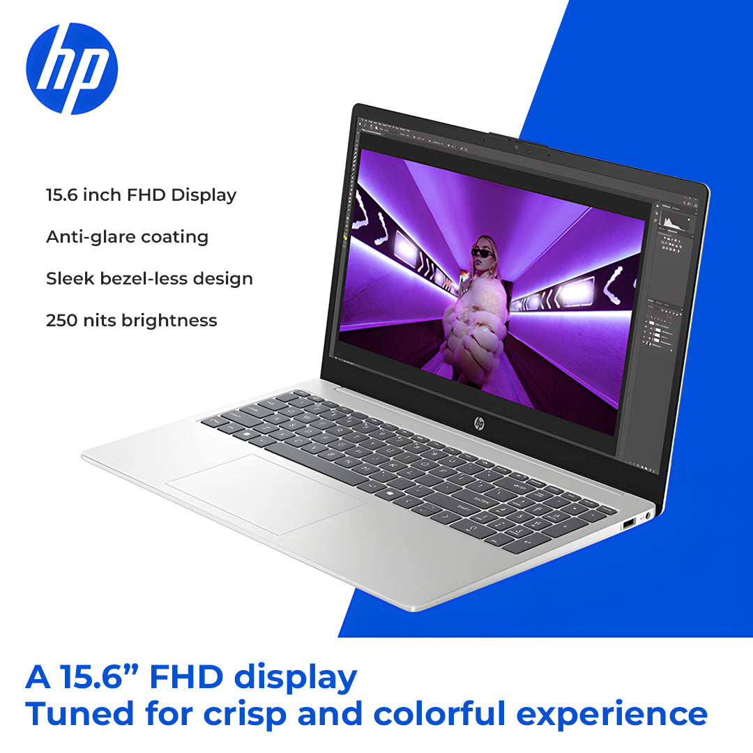 HP 15FD-0154WM Laptop – Intel Core Ultra 5 Processor | 8GB RAM | 512GB SSD | 15.6" FHD IPS Touchscreen | Backlit Keyboard | Windows 11 Pro | Silver | With combo First Wave Workspace Bundle (Signature Mat + Headset Stand + SlimGuard)