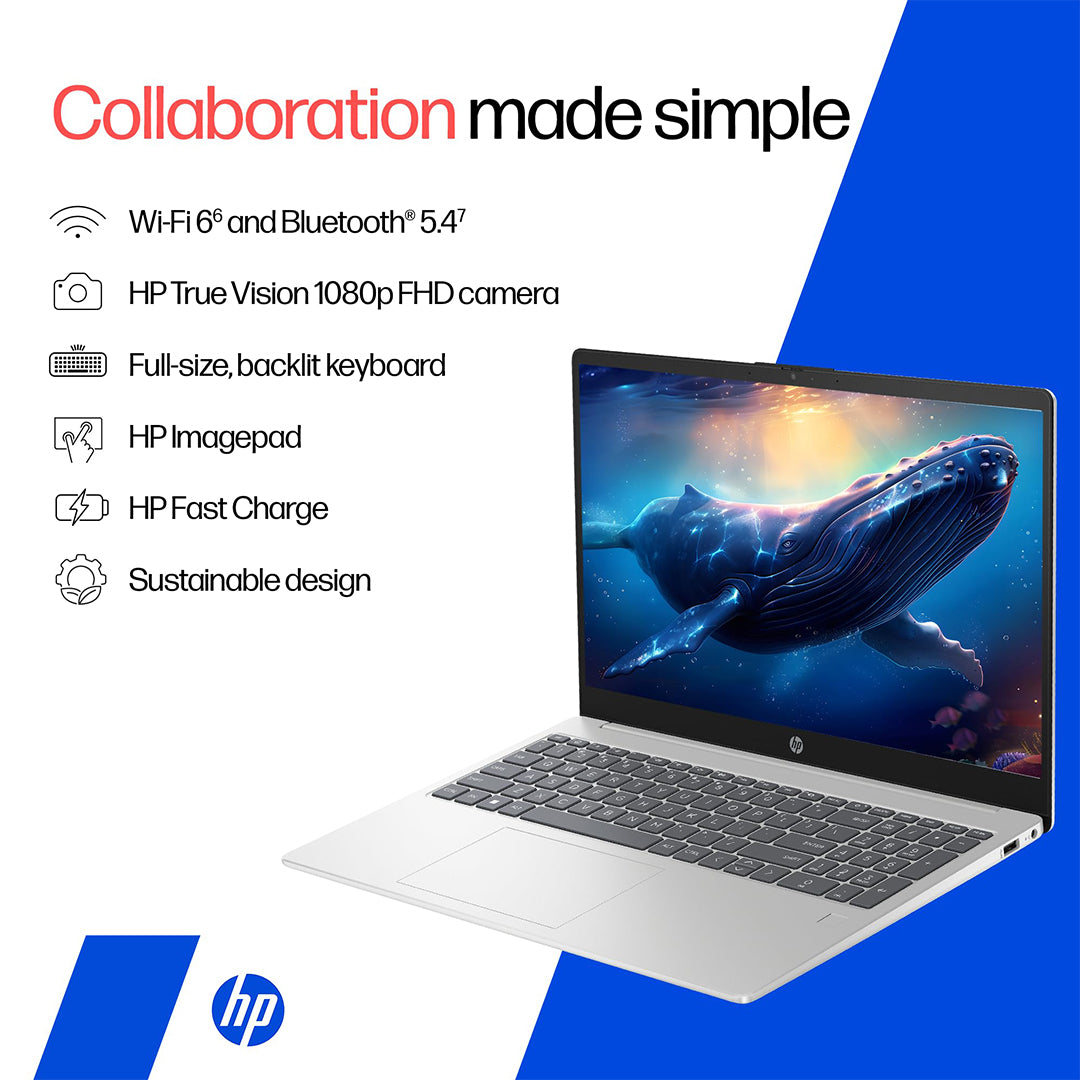 HP 14 Laptop – 13th Gen Intel Core i5-1334U | 8GB RAM | 512GB SSD | 14" Full HD Display | Backlit Keyboard | Windows 11 Pro | Silver | Free First Wave Workspace Bundle (Signature Mat + Headset Stand + SlimGuard)