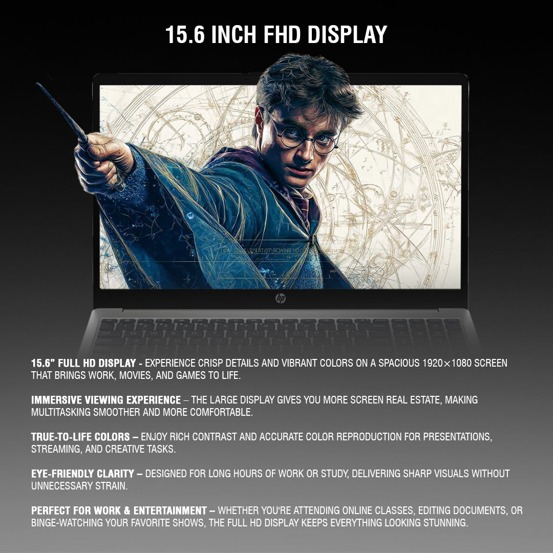 HP Laptop – 12th Gen Intel Core i3-1215U | 8GB RAM | 256GB SSD | 15.6" Full HD Display | Backlit Keyboard | Windows 11 Pro | Silver | Free First Wave Workspace Bundle (Signature Mat + Headset Stand + SlimGuard)