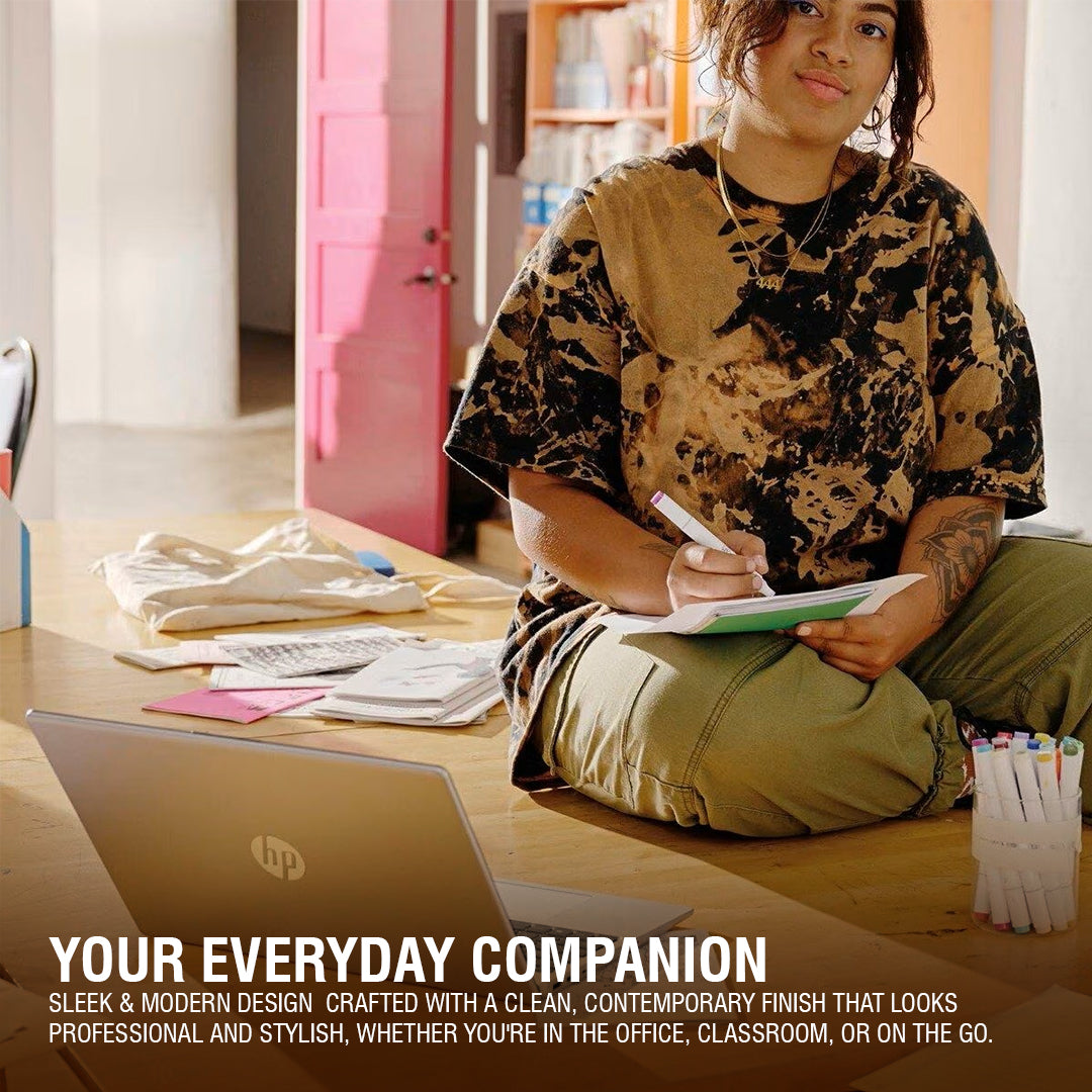 HP Laptop – 12th Gen Intel Core i3-1215U | 8GB RAM | 256GB SSD | 15.6" Full HD Display | Backlit Keyboard | Windows 11 Pro | Silver | Free First Wave Workspace Bundle (Signature Mat + Headset Stand + SlimGuard)