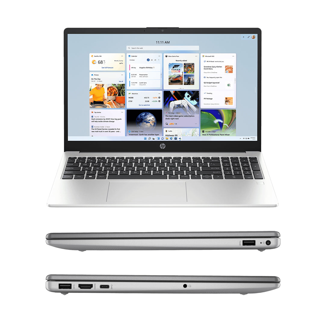 HP 250 G10 Laptop – Intel Core i3-1315U | 8GB RAM | 512GB SSD | 15.6" Full HD Display | Backlit Keyboard | Windows 11 Pro | Silver | With First Wave Workspace Bundle (Signature Mat + Headset Stand + SlimGuard) HP