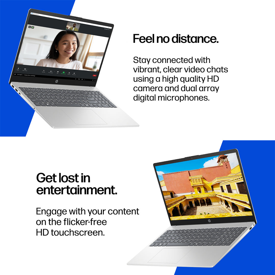 HP 15FD-0154WM Laptop – Intel Core Ultra 5 Processor | 8GB RAM | 512GB SSD | 15.6" FHD IPS Touchscreen | Backlit Keyboard | Windows 11 Pro | Silver | With combo First Wave Workspace Bundle (Signature Mat + Headset Stand + SlimGuard)