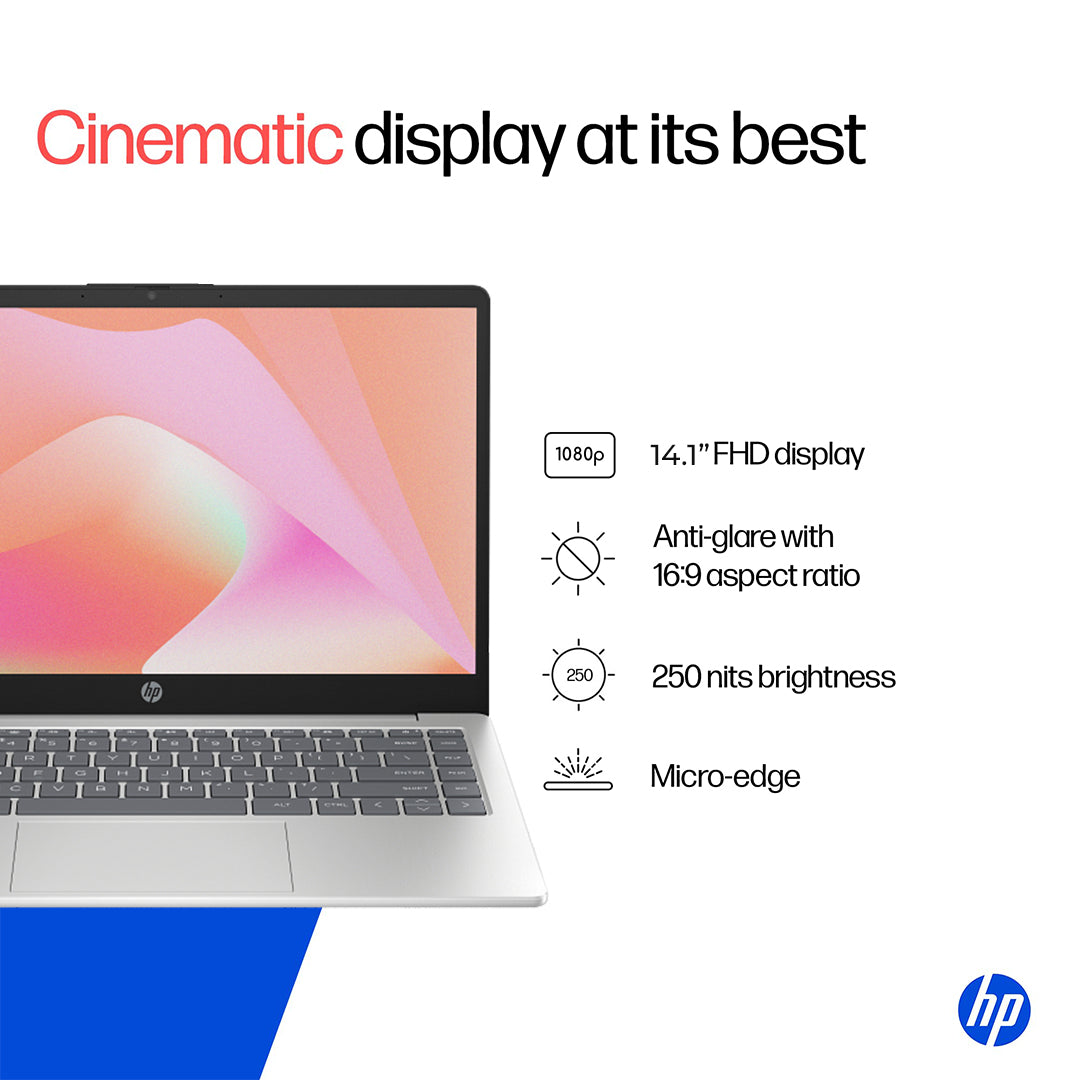 HP 14 Laptop – 13th Gen Intel Core i5-1334U | 8GB RAM | 512GB SSD | 14" Full HD Display | Backlit Keyboard | Windows 11 Pro | Silver | Free First Wave Workspace Bundle (Signature Mat + Headset Stand + SlimGuard)