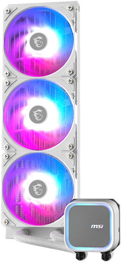 MSI MAG CORELIQUID A13 360 WHITE – 360mm ARGB Liquid CPU Cooler, Triple 120mm Fans, Integrated Pump, Ultra-Quiet Operation, Mystic Light Sync, Intel LGA 1700/AMD AM5 Compatible, Premium White Finish