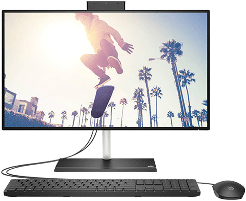 HP 24-cb1018nh All-In-One Desktop Computer, 23.8" FHD IPS Touch Display, Intel Core i5-1235U, 8GB RAM, 512GB SSD, Intel UHD Graphics, HP 225 Wired Mouse Keyboard, FreeDOS, Black | 6V338EA#BH5