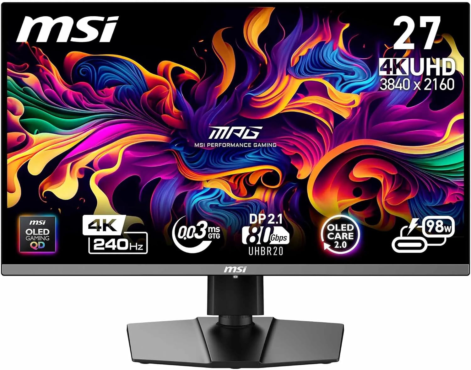 MSI MPG 272URX QD-OLED Gaming Monitor – 27" UHD (3840×2160) QD-OLED | 240Hz | 0.3ms | HDR | G-SYNC Compatible | Flat Display MSI
