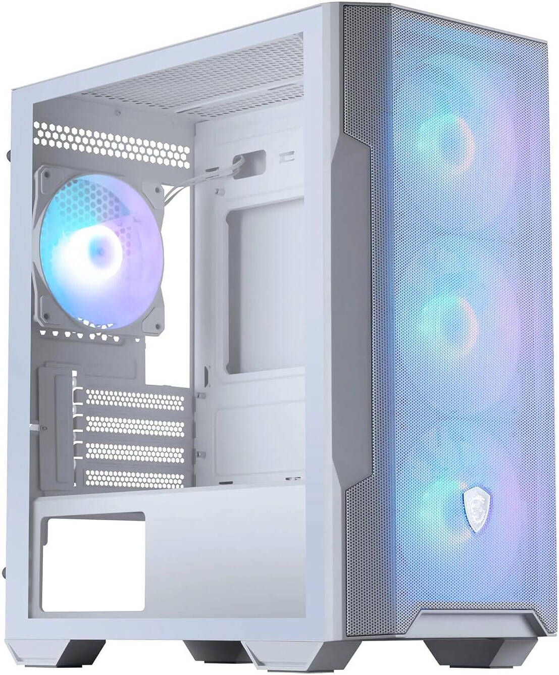 MSI MAG FORGE M100R WHITE Micro-ATX Gaming Case – 4x ARGB Fans, Tempered Glass Side Panel, Mesh Front, Mystic Light Sync, High Airflow Compact Design, USB 3.2 Gen1 Front I/O, Sleek White Finish