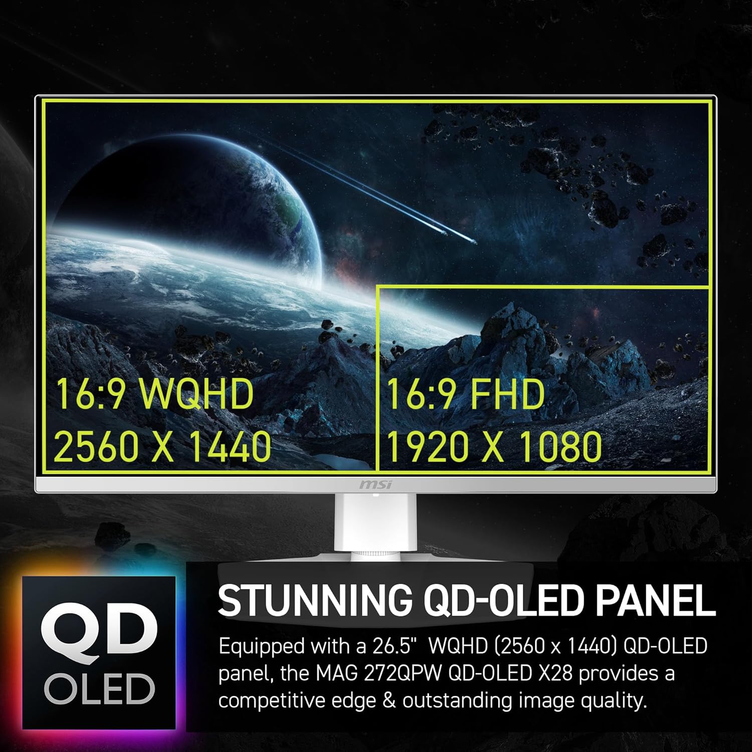 MSI MAG 272QPW QD-OLED X28 Gaming Monitor – 27" WQHD (2560×1440) QD-OLED | 280Hz | 0.03ms | HDR | G-SYNC Compatible | Flat Display MSI