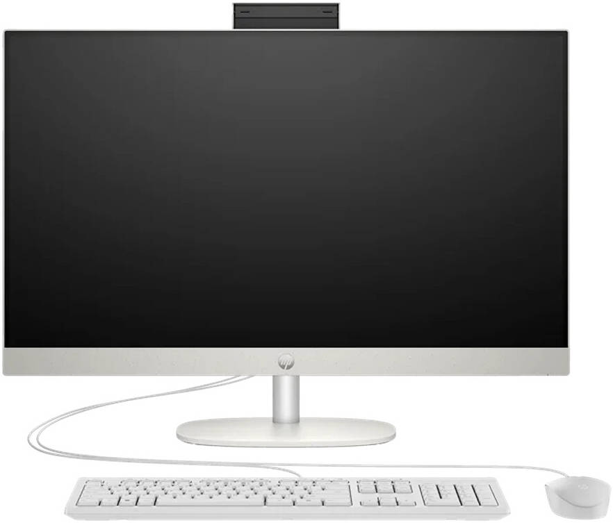 HP 27-cr1003nh PC AIO Desktop Computer, 27" FHD IPS Display, Intel Core Ultra 7 155U, 16 GB DDR5 RAM, 512 GB SSD, Intel Iris Xe Graphics, HP 125 USB Wired K/B & Mouse, FreeDOS, Shell White | A0CM0EA