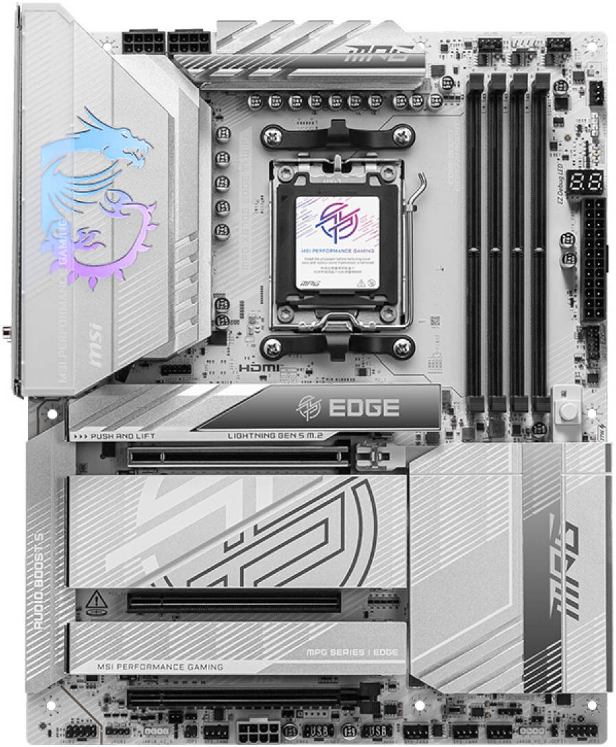 MSI MPG X870E EDGE TI WIFI Motherboard – ATX, AMD X870E Chipset, Supports Ryzen 9000/7000 Series, DDR5, PCIe 5.0, Wi-Fi 7, 2.5G LAN, USB 4.0, Frozr AI Cooling, Mystic Light RGB, Titanium Silver Design – High-Performance Gaming Motherboard