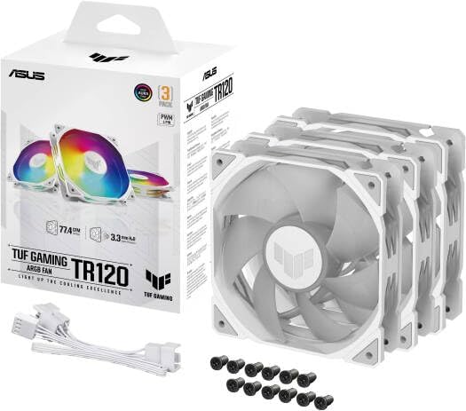 ASUS TUF Gaming TR120 ARGB Fan White – 120mm 3-in-1 Pack, Addressable RGB, High-Performance Cooling