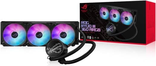 ASUS ROG RYUO III 360 ARGB Black AIO Cooler – Asetek Pump, EMMA Display, Addressable RGB, Aura Sync Compatible