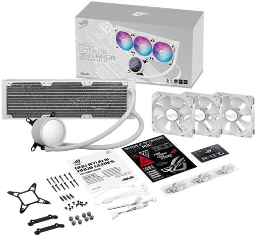 ASUS ROG RYUO III 360 ARGB White AIO Cooler – Asetek Pump, EMMA Display, Addressable RGB, Aura Sync Compatible
