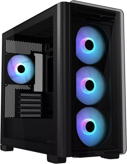 ASUS A23 Plus Mid-Tower PC Case – Black with Tempered Glass & ARGB Fans, ATX / Micro-ATX / Mini-ITX Compatible