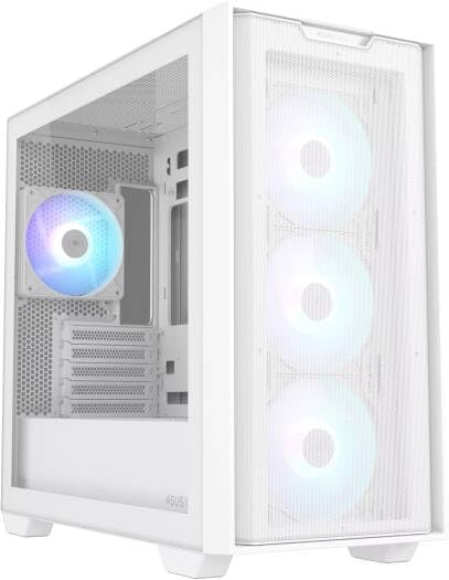 ASUS A21 Plus Mid-Tower PC Case – White with ARGB Fans, ATX / Micro-ATX / Mini-ITX Compatible