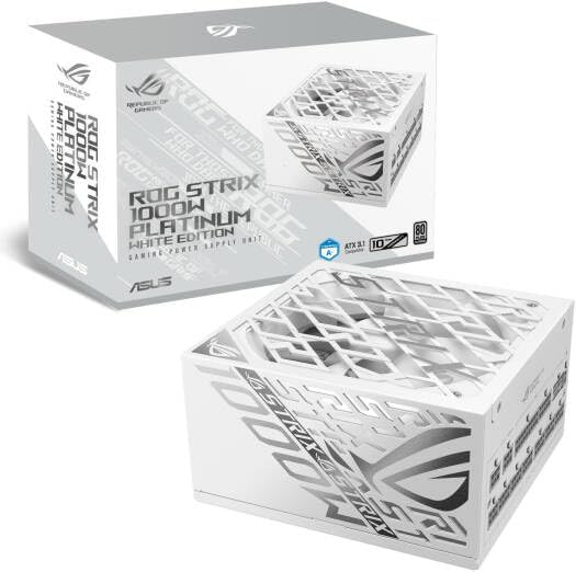 ASUS ROG Strix 1000W White Gaming Power Supply – 80 Plus Gold, Fully Modular, Axial-Tech Fan, Aura Sync RGB, CE & UK Plug