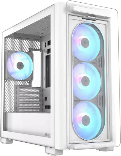 ASUS A23 Plus Mid-Tower PC Case – White with Tempered Glass & ARGB Fans, ATX / Micro-ATX / Mini-ITX Compatible