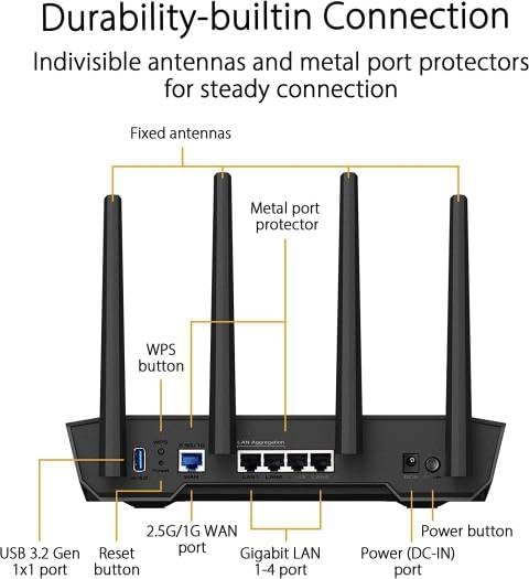 ASUS TUF-AX4200 WiFi 6 Dual-Band Router – 4,200 Mbps, OFDMA & MU-MIMO, AiMesh Compatible