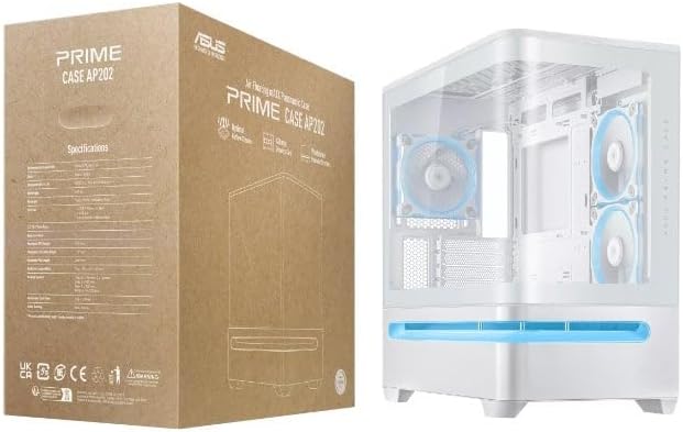 ASUS Prime AP202 Mid-Tower PC Case – Tempered Glass, ARGB, White, ATX / Micro-ATX / Mini-ITX Compatible
