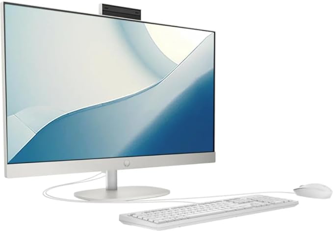 HP All-in-One 24-cb1471nh Desktop Computer, 23.8" FHD IPS Display, Intel Core i5-1235U Processor, 8GB RAM, 512GB SSD, Intel Iris Xe Graphics, 310 Wired Keyboard & Mouse, FreeDOS, White | A7DA7EA#BH5