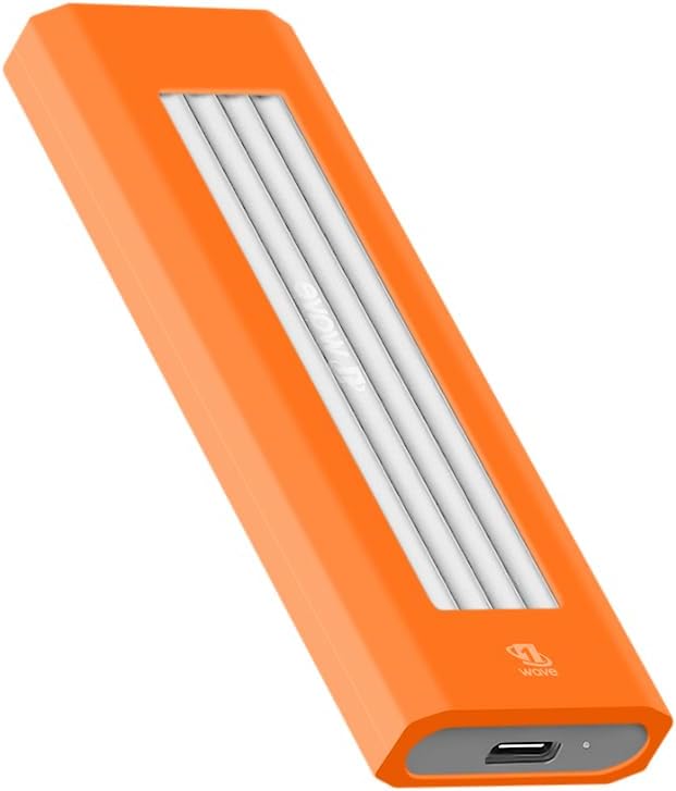 First Wave ArmorDrive NVMe Enclosure – Tool-Free M.2 PCIe SSD Adapter, USB 3.2 Gen 2 Type-C, LED Indicator, Metal Body with Rubber Casing for M.2 2230/2242/2260/2280 SSDs, Silver Tangerine